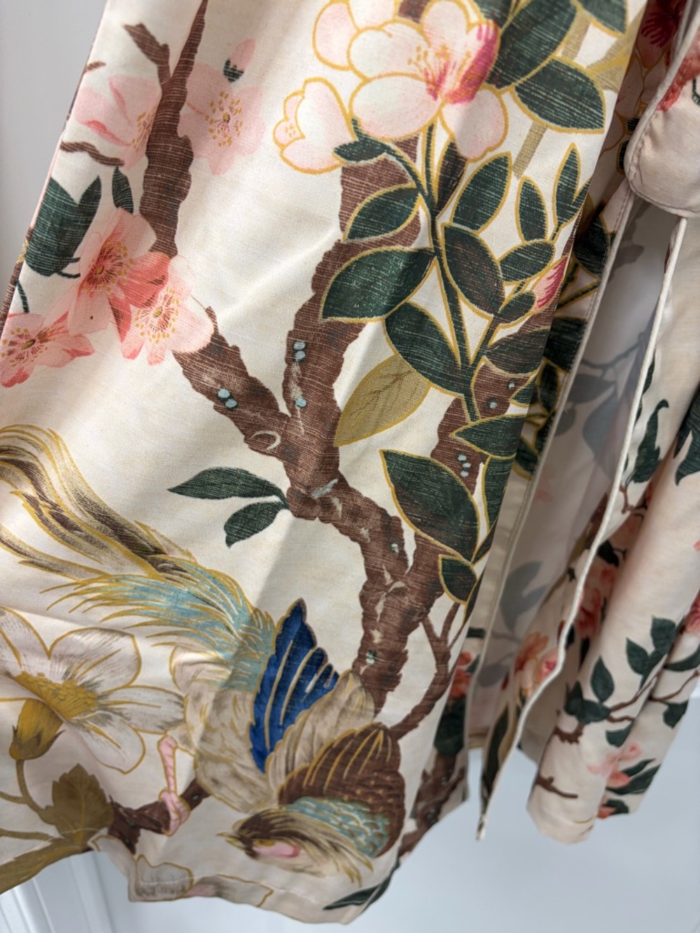 POTTERY BARN Nola Silky Piped Robe Bird Floral Print Belted Long-Size Small - Picture 5 of 12